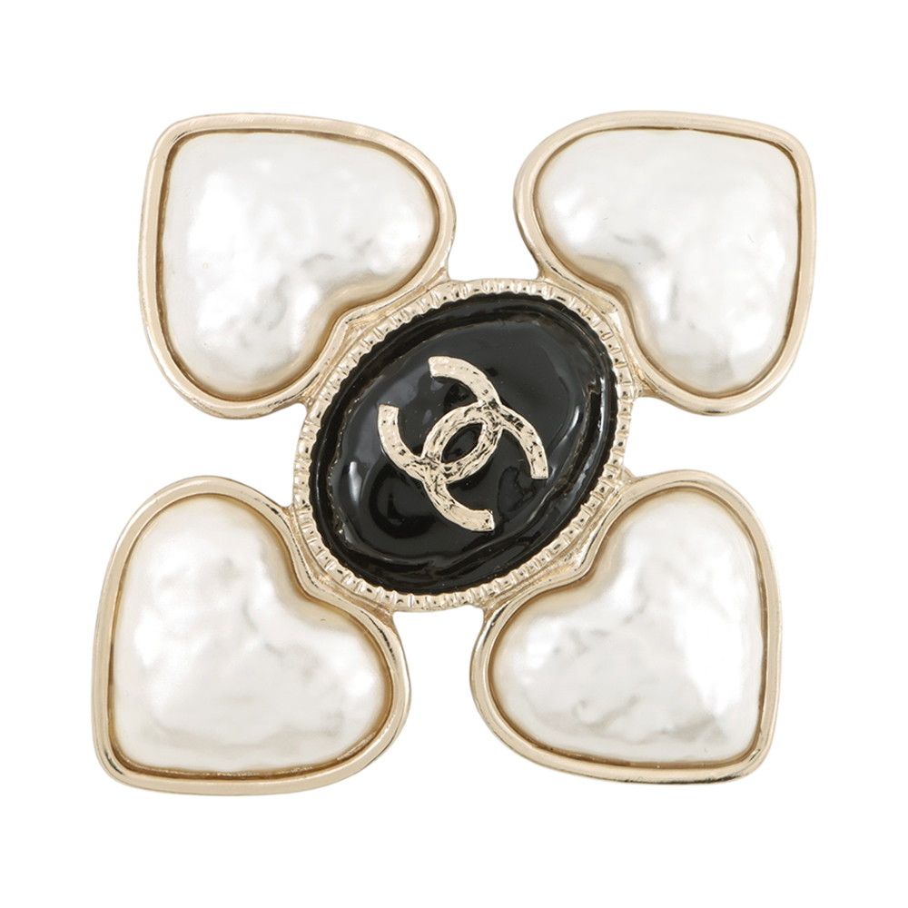 Chanel Brooch CC Logo Heart Faux Pearl 22