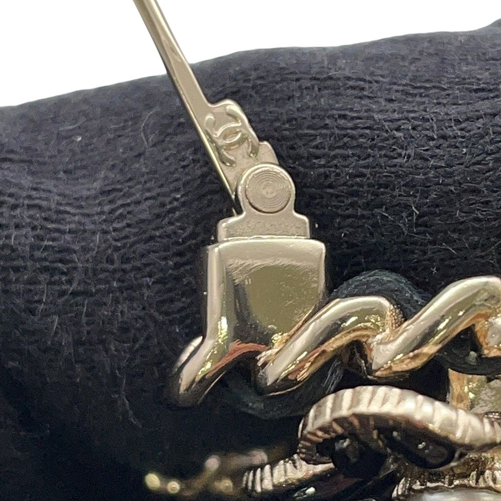 Chanel Brooch CC Logo Flower Rhinestone Faux Pearl Black — view 5