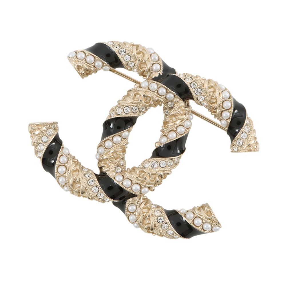 Chanel Brooch CC Logo Rhinestone Faux Pearl