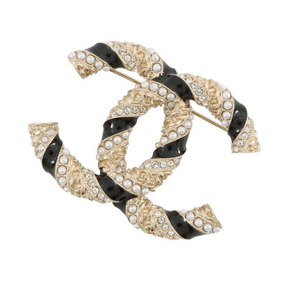 Chanel Brooch CC Logo Rhinestone Faux Pearl