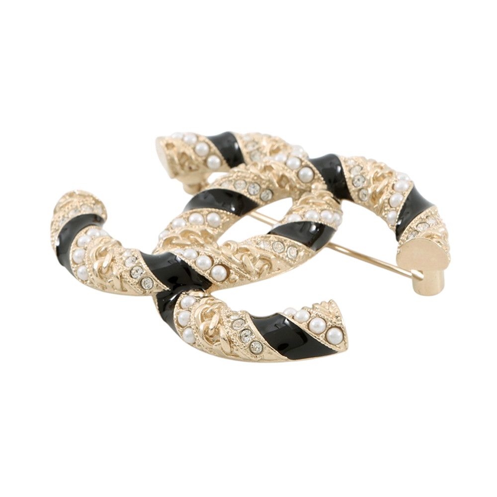 Chanel Brooch CC Logo Rhinestone Faux Pearl — view 2