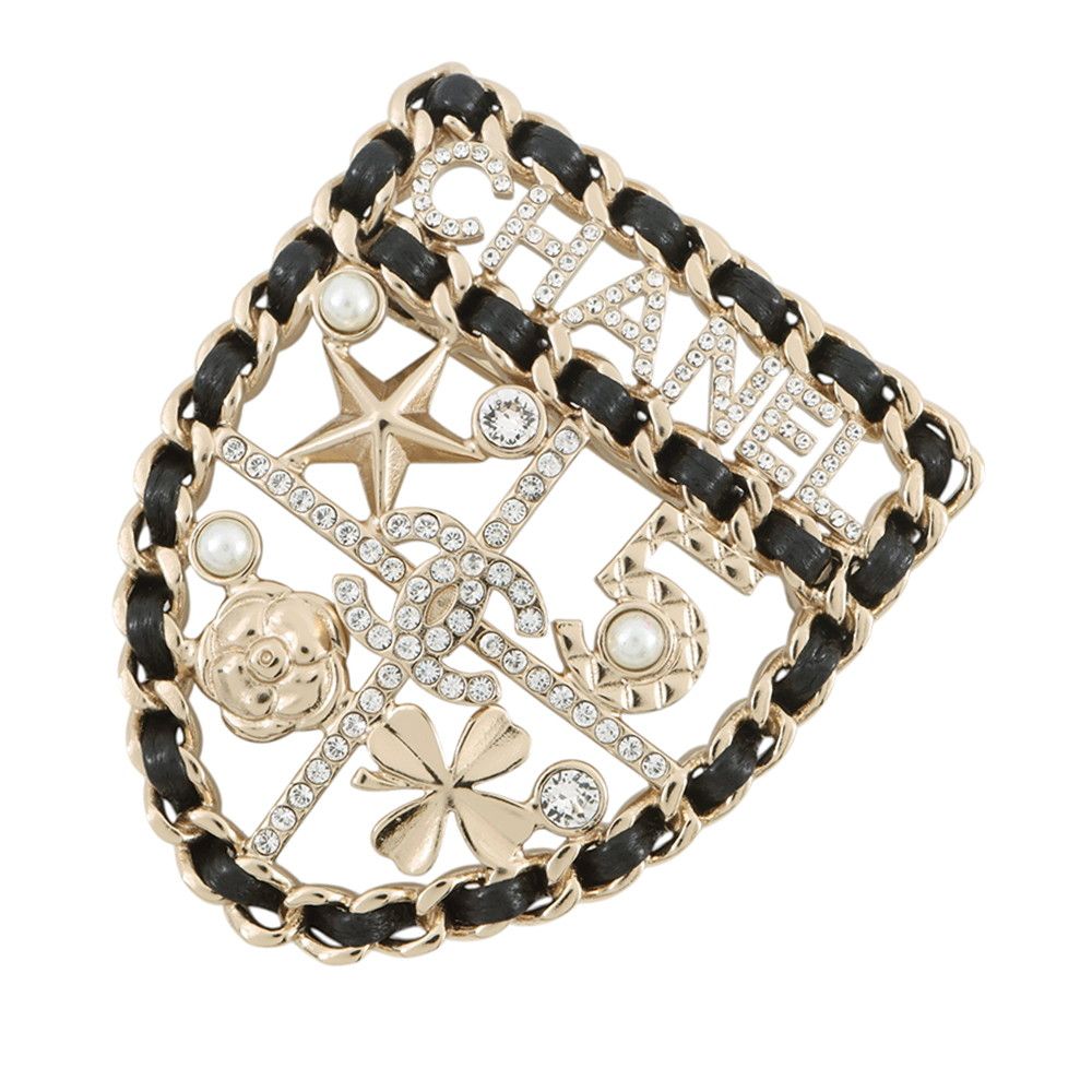 Chanel Brooch CC Logo Emblem Icon Rhinestone Faux Pearl 21