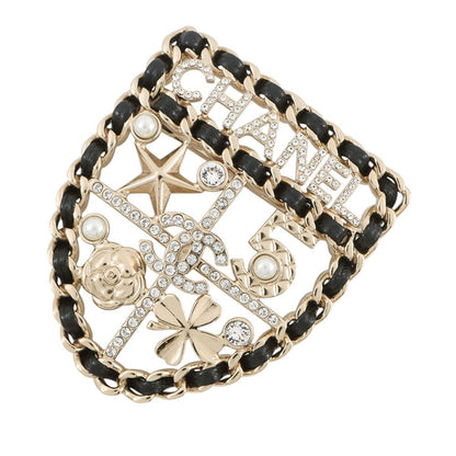 Chanel Brooch CC Logo Emblem Icon Rhinestone Faux Pearl 21