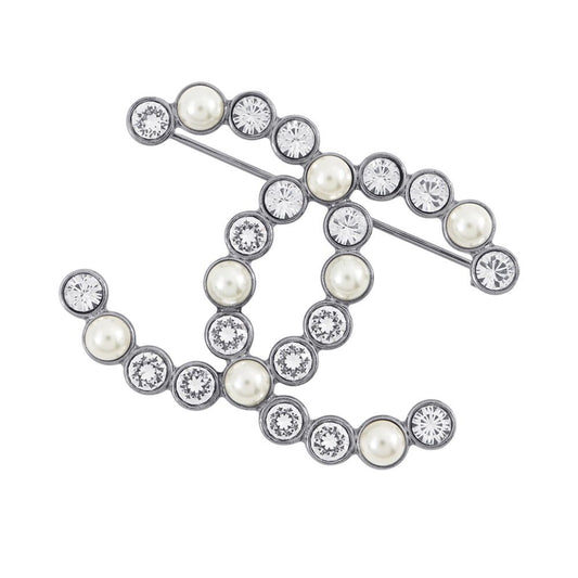 Chanel Brooch CC Logo Faux Pearl Light Stone 20