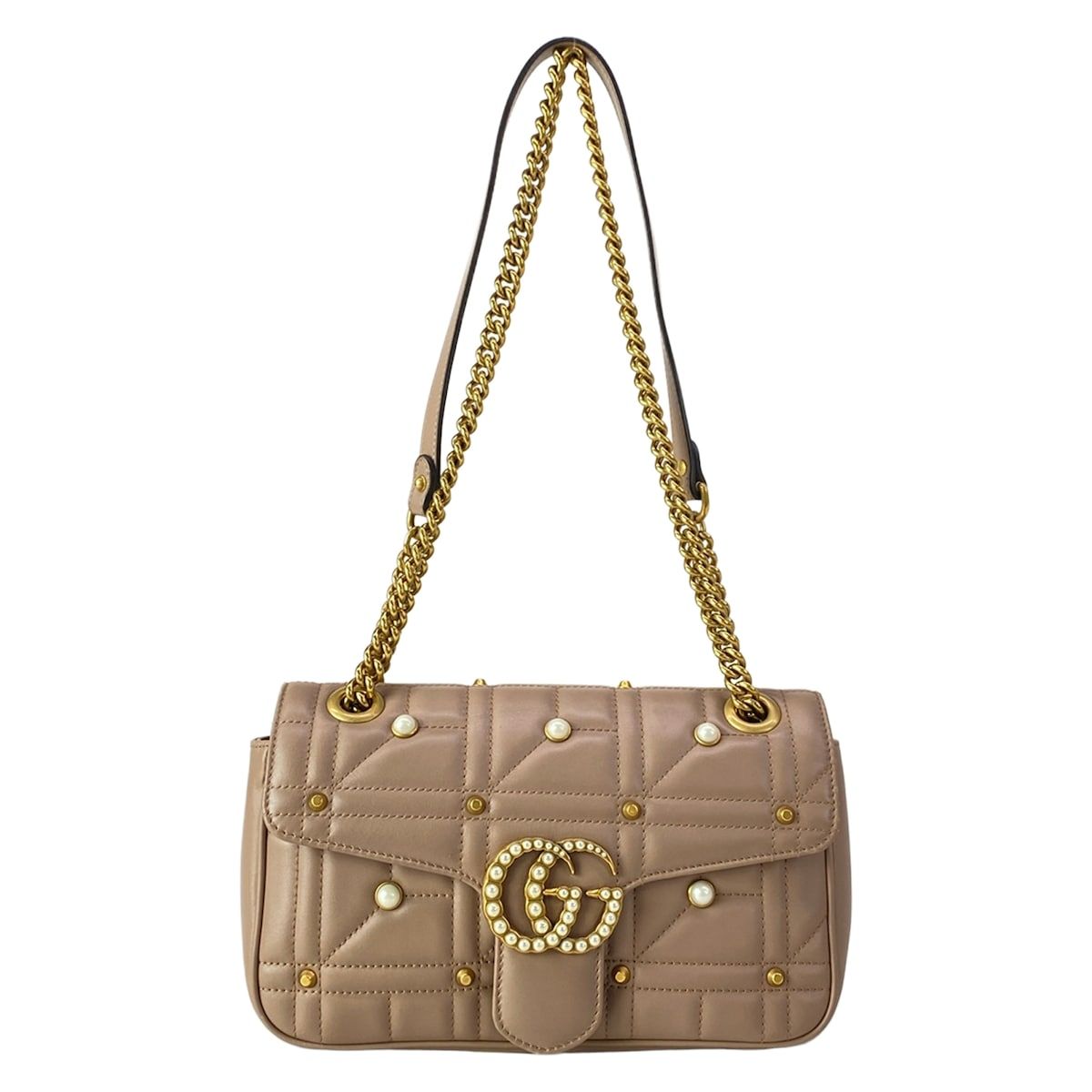 Gucci Shoulder Bag GG Marmont Quilted Small Bag Pink Beige Leather