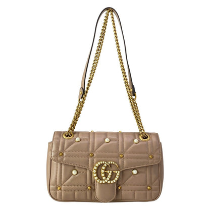 Gucci Shoulder Bag GG Marmont Quilted Small Bag Pink Beige Leather