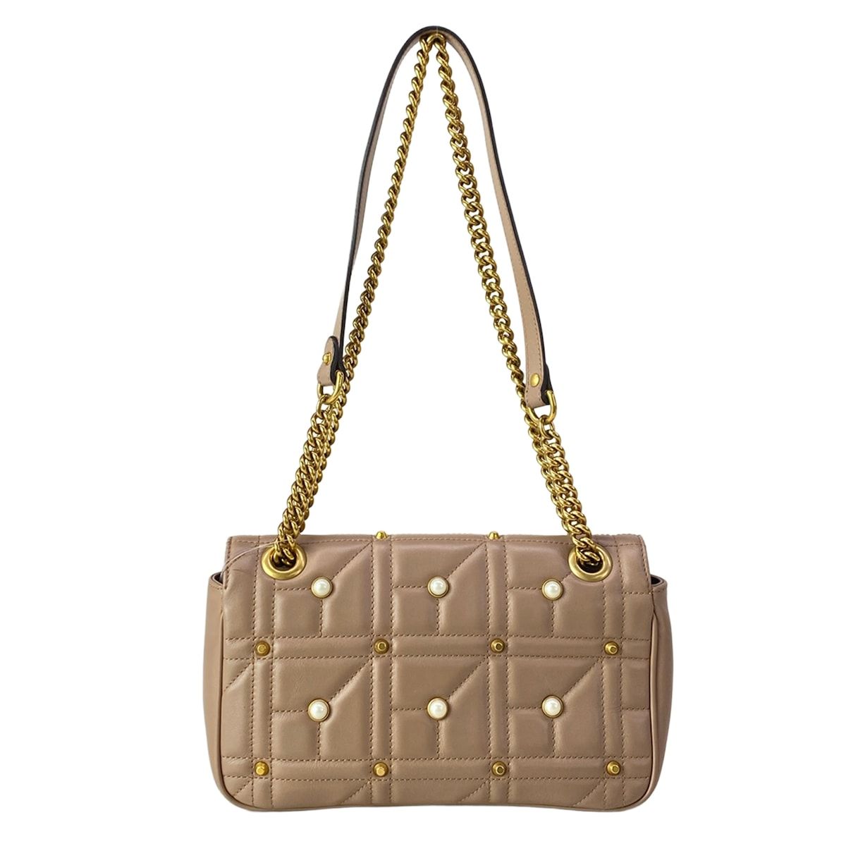 Gucci Shoulder Bag GG Marmont Quilted Small Bag Pink Beige Leather — view 3