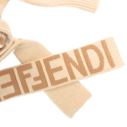 Fendi Cashmere Blend Knit Sweater Pullover High Neck Logo Long Sleeve 38 Beige — view 6