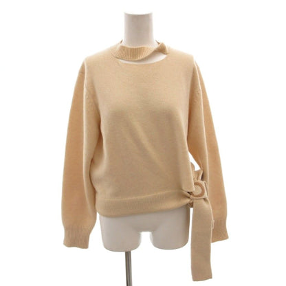 Fendi Cashmere Blend Knit Sweater Pullover High Neck Logo Long Sleeve 38 Beige