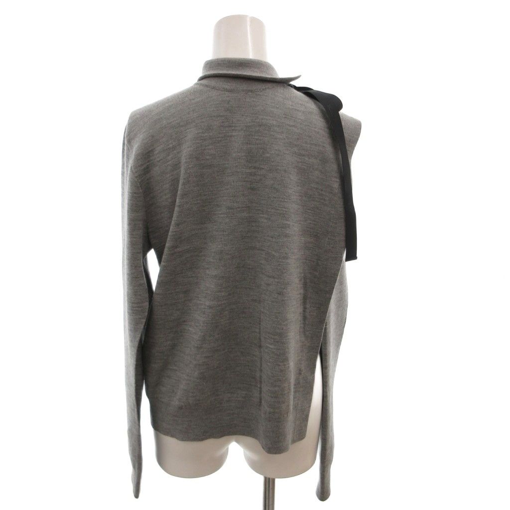 Fendi High Neck Top Knit Side Slit Ribbon Wool Long Sleeve 38 Gray Sweater — view 2