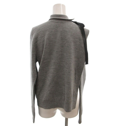 Fendi High Neck Top Knit Side Slit Ribbon Wool Long Sleeve 38 Gray Sweater — view 2
