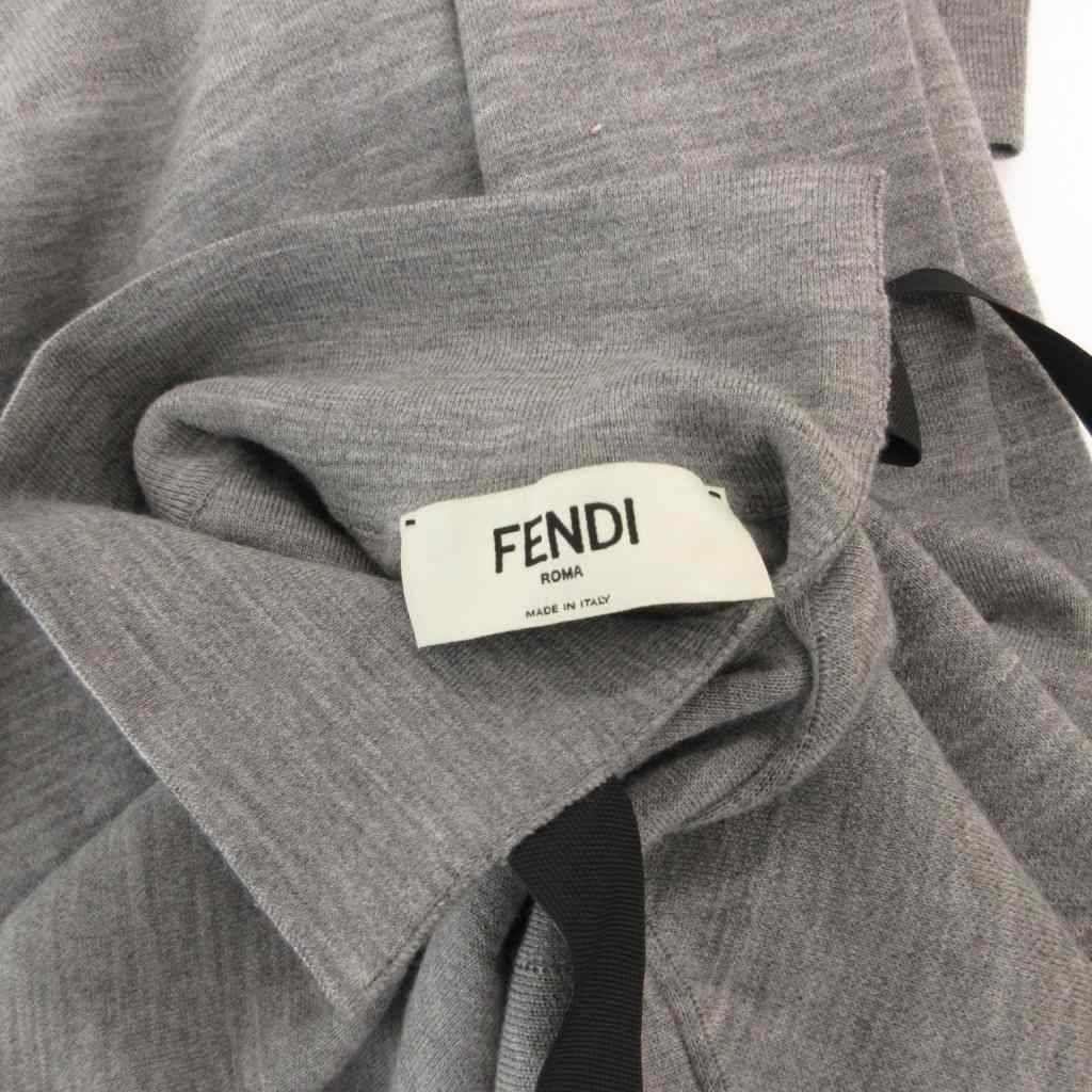 Fendi High Neck Top Knit Side Slit Ribbon Wool Long Sleeve 38 Gray Sweater — view 7