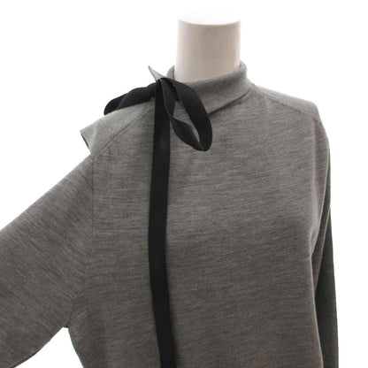 Fendi High Neck Top Knit Side Slit Ribbon Wool Long Sleeve 38 Gray Sweater — view 4