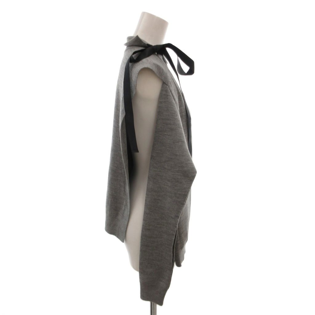Fendi High Neck Top Knit Side Slit Ribbon Wool Long Sleeve 38 Gray Sweater — view 3
