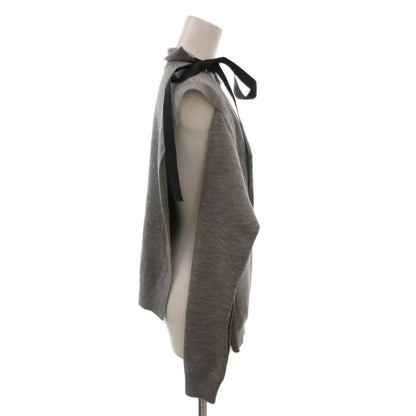 Fendi High Neck Top Knit Side Slit Ribbon Wool Long Sleeve 38 Gray Sweater — view 3