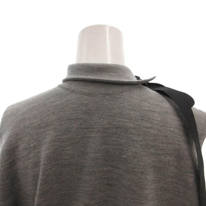 Fendi High Neck Top Knit Side Slit Ribbon Wool Long Sleeve 38 Gray Sweater — view 5