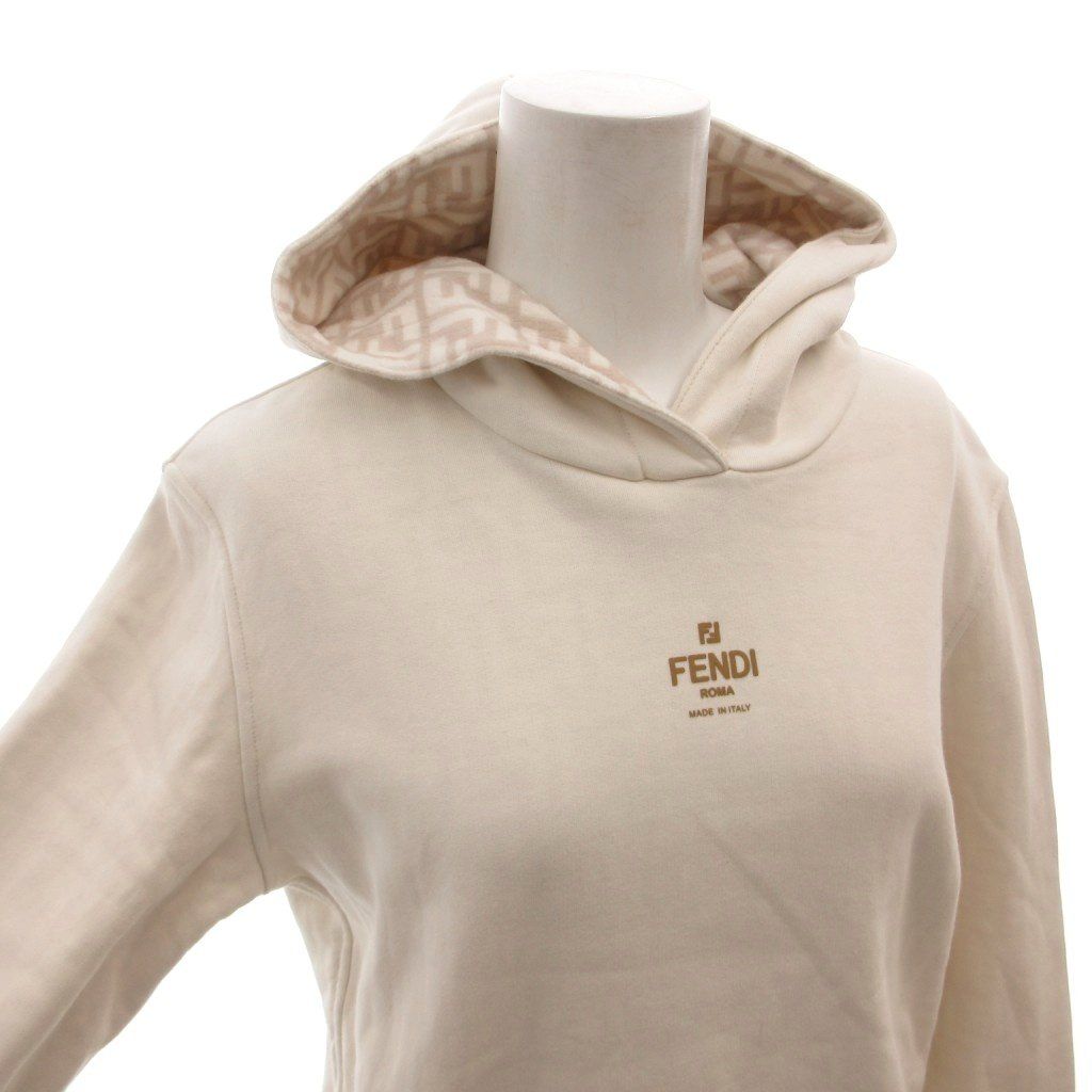 Fendi Hoodie Pullover Lining Zucca Pattern Short Length Long Sleeve XS White — view 4