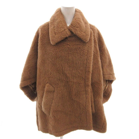 Max Mara Tebe Teddy Bear Cape Poncho Fleece Silk Blend Lining All Over Pattern