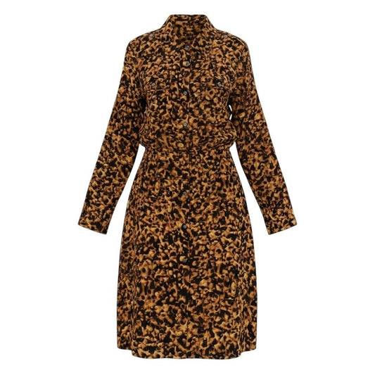 Celine Silk Shirt Long Dress with Scarf Allover Print 40 Brown