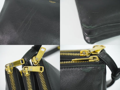 Celine Trio Large Shoulder Bag Pochette Leather Black — view 8
