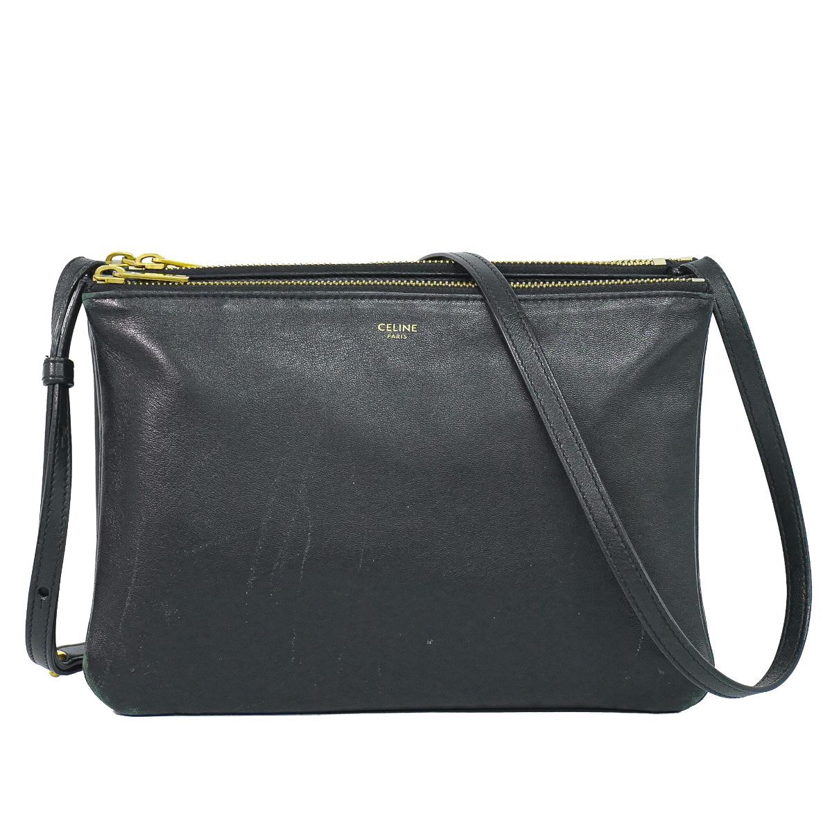 Celine Trio Large Shoulder Bag Pochette Leather Black