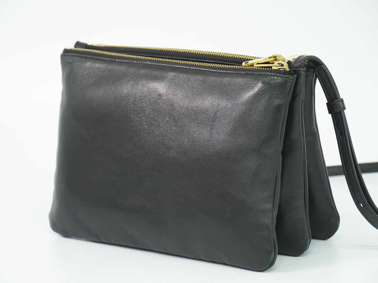 Celine Trio Large Shoulder Bag Pochette Leather Black — view 2