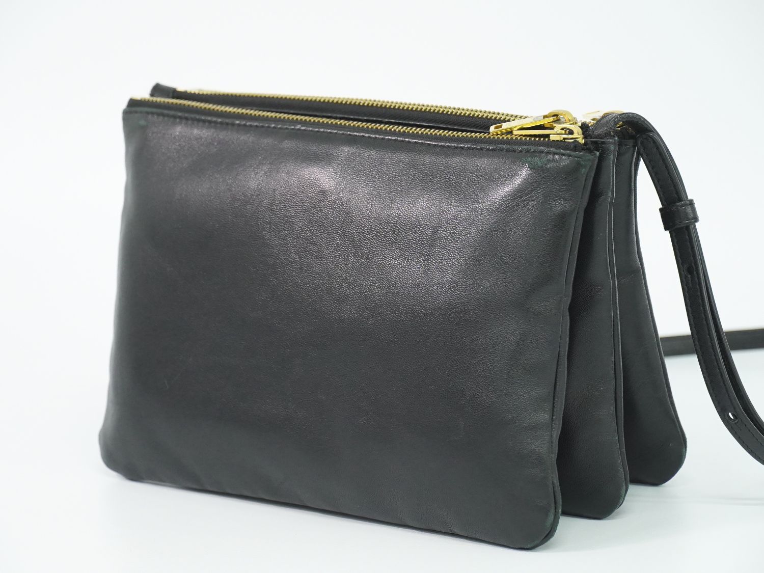 Celine Trio Large Shoulder Bag Pochette Leather Black — view 2