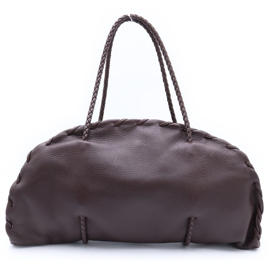 Bottega Veneta Handbag Kiss Lock Intrecciato Tote Brown Leather — view 2