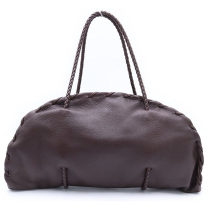 Bottega Veneta Handbag Kiss Lock Intrecciato Tote Brown Leather — view 2