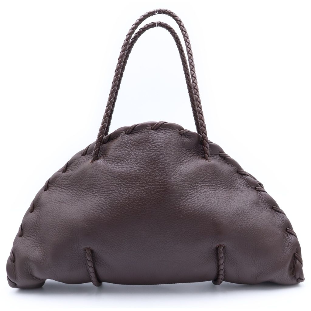 Bottega Veneta Handbag Kiss Lock Intrecciato Tote Brown Leather