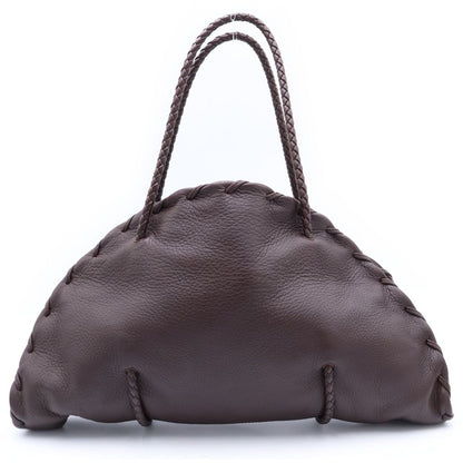 Bottega Veneta Handbag Kiss Lock Intrecciato Tote Brown Leather