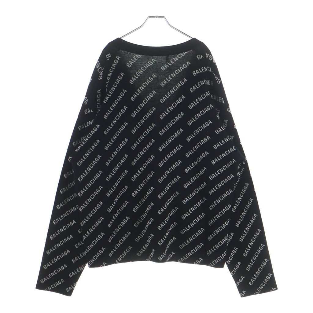 Balenciaga Allover Logo Wool Knit Cardigan Black — view 2