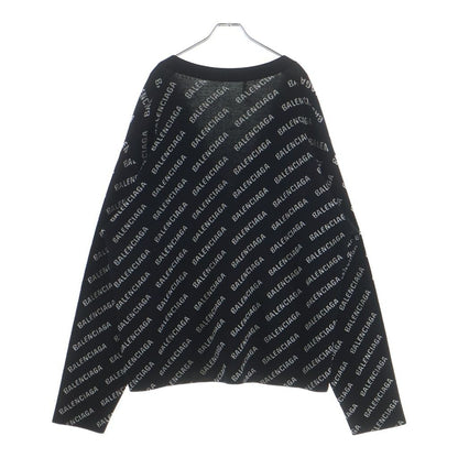 Balenciaga Allover Logo Wool Knit Cardigan Black — view 2