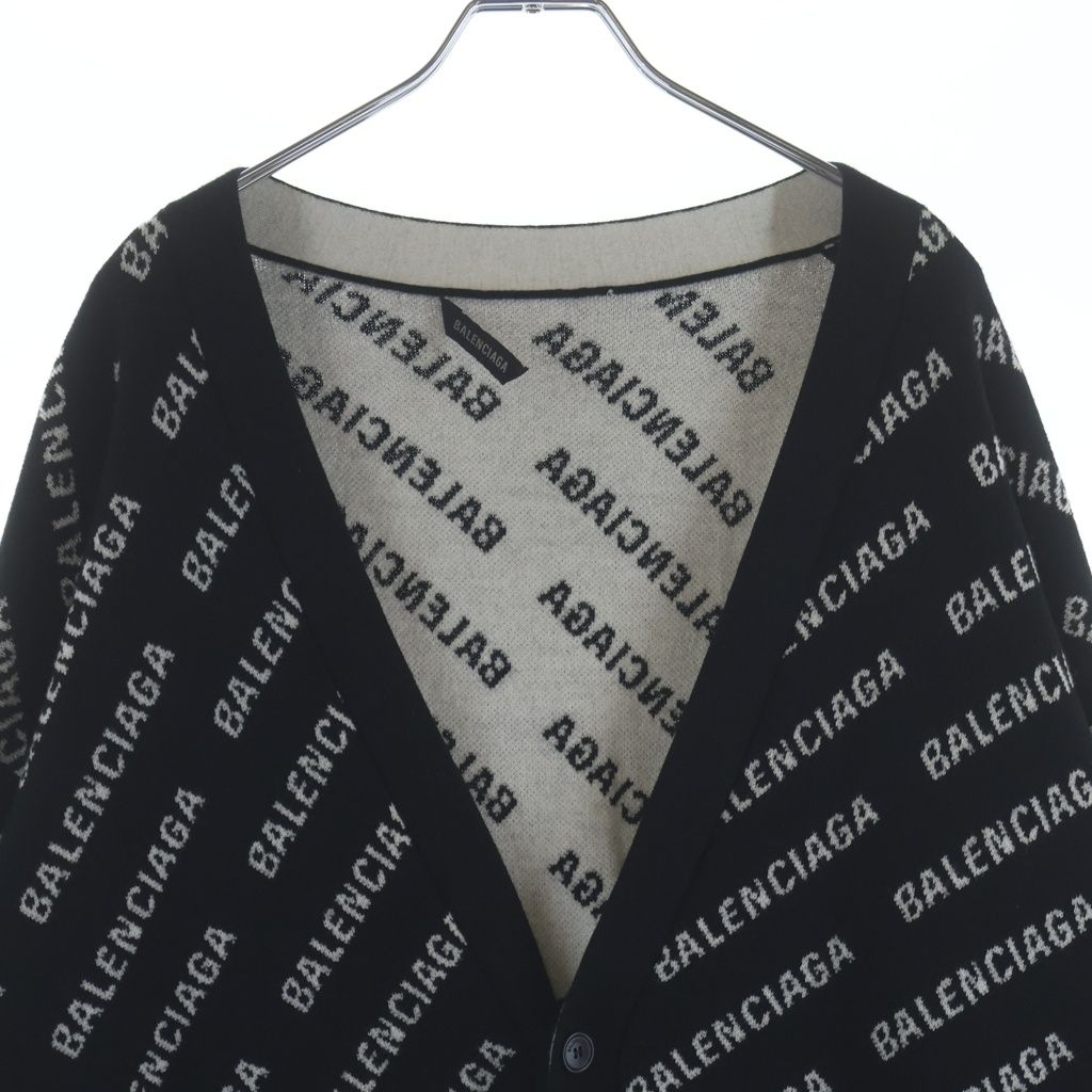 Balenciaga Allover Logo Wool Knit Cardigan Black — view 3
