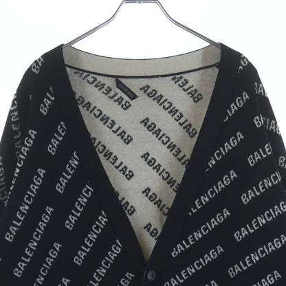 Balenciaga Allover Logo Wool Knit Cardigan Black — view 3