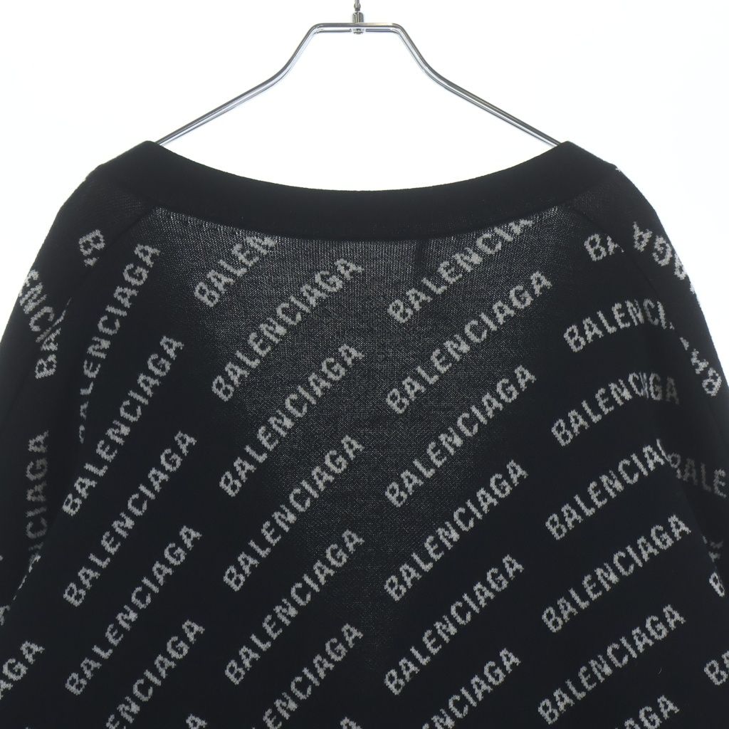Balenciaga Allover Logo Wool Knit Cardigan Black — view 4