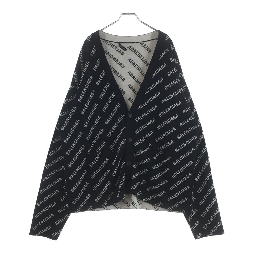 Balenciaga Allover Logo Wool Knit Cardigan Black