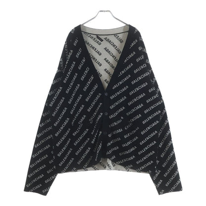 Balenciaga Allover Logo Wool Knit Cardigan Black