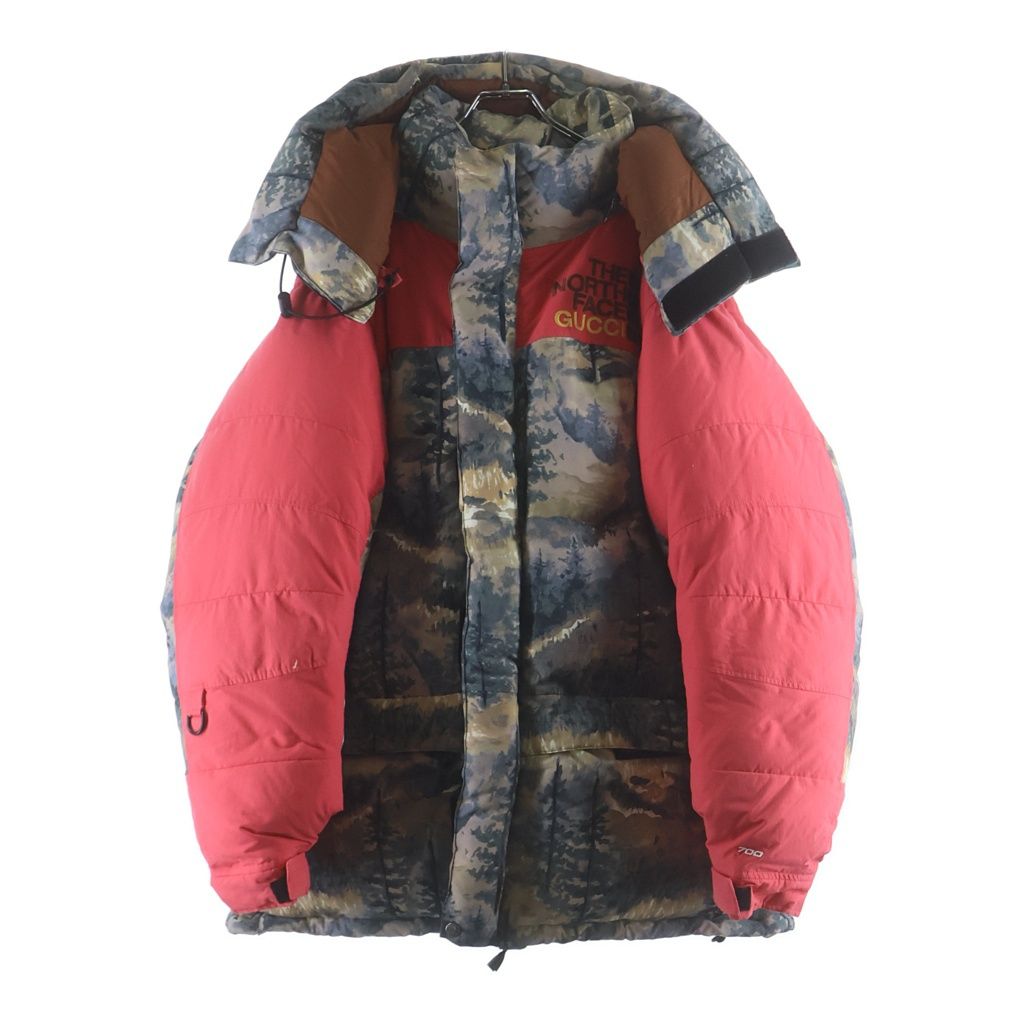 Gucci Logo Embroidery Forest Print All Over Pattern Hooded Down Jacket Beige