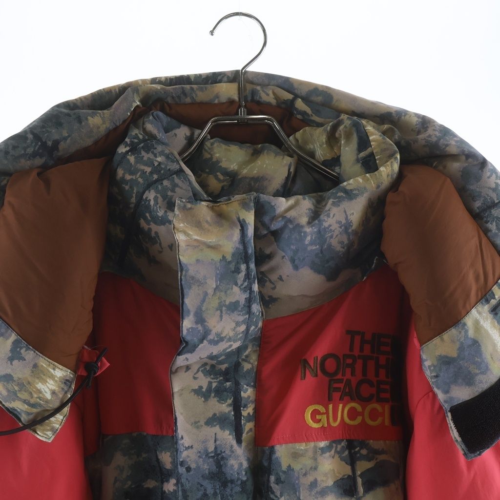 Gucci Logo Embroidery Forest Print All Over Pattern Hooded Down Jacket Beige — view 3