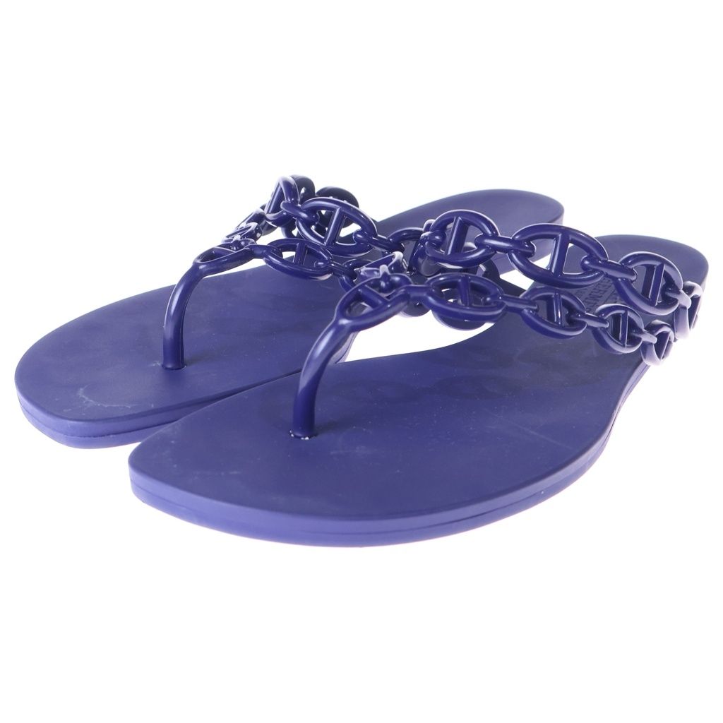 Hermes Island Cher D'ancre Rubber Flat Sandals Blue — view 2