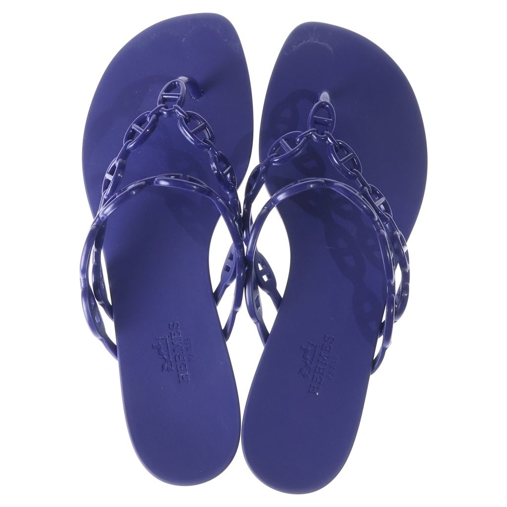 Hermes Island Cher D'ancre Rubber Flat Sandals Blue — view 4