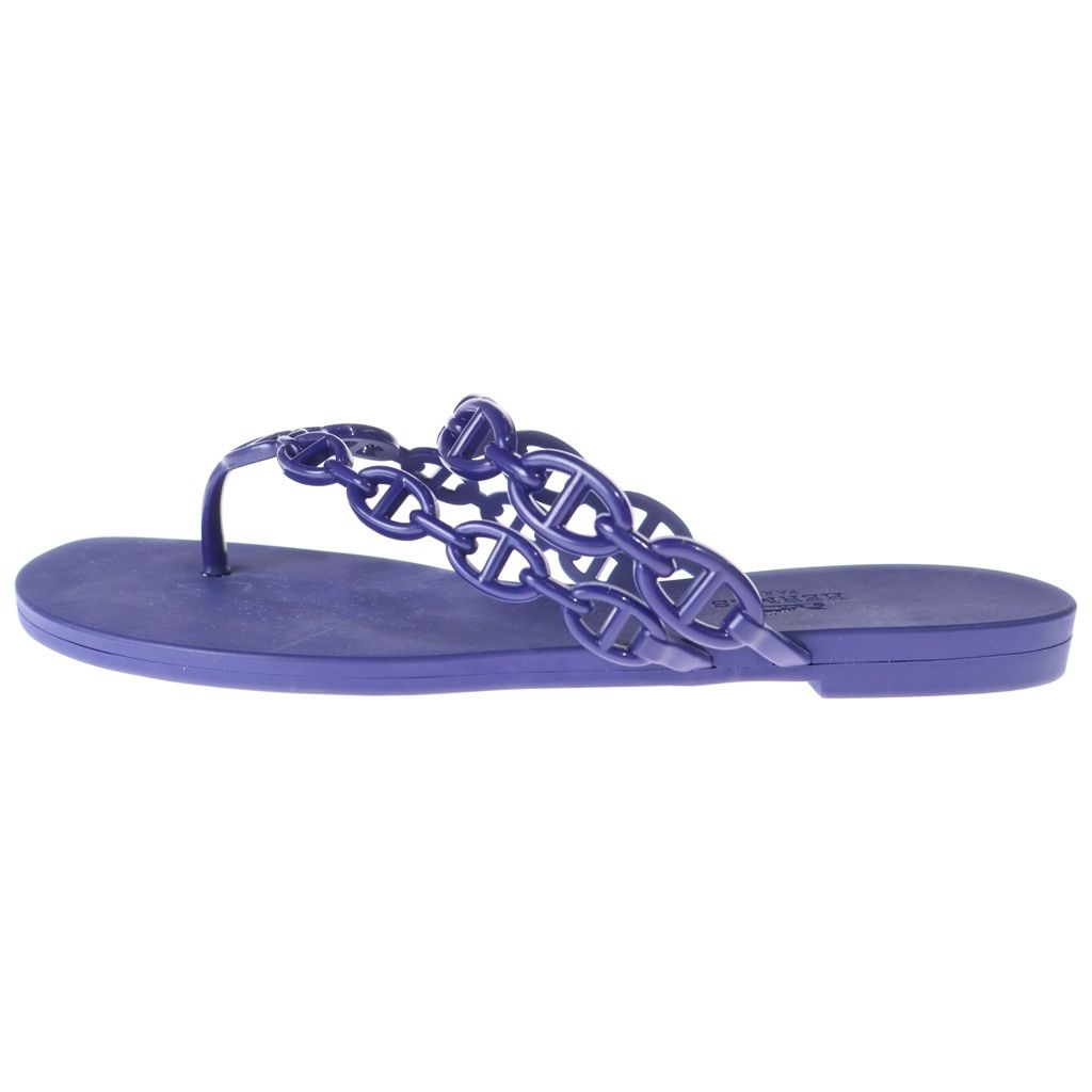 Hermes Island Cher D'ancre Rubber Flat Sandals Blue