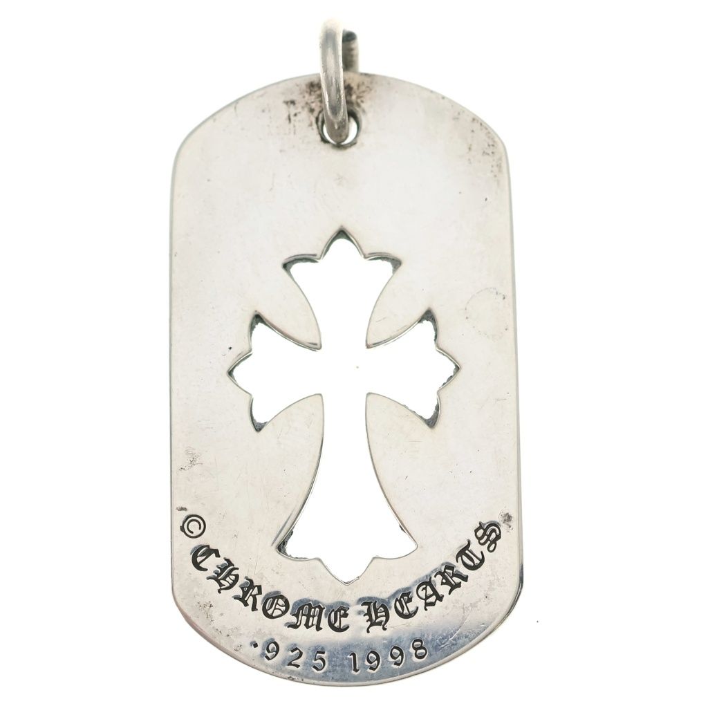 Chrome Hearts D Tag Lrg CO Crs Cutout Cross Dog Tag Large Pendant Silver