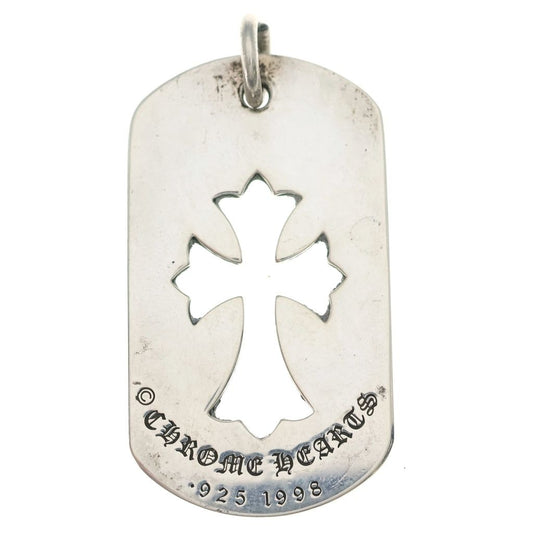 Chrome Hearts D Tag Lrg CO Crs Cutout Cross Dog Tag Large Pendant Silver
