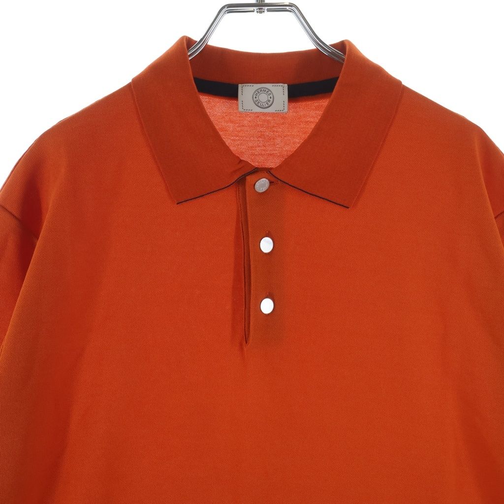 Hermes Front Logo Button Short Sleeve Polo Shirt Orange — view 3