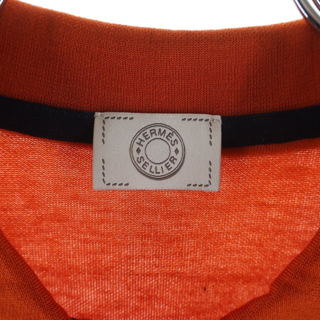 Hermes Front Logo Button Short Sleeve Polo Shirt Orange — view 6