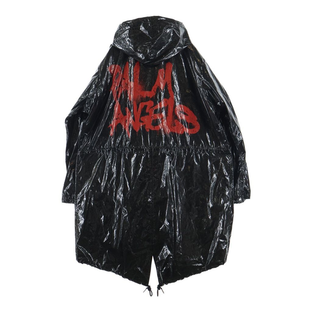Moncler Palm Angels Sid Logo Plate Back Print Hooded Nylon Long Coat