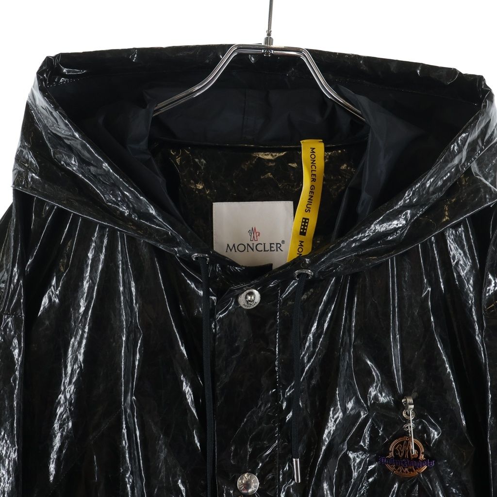Moncler Palm Angels Sid Logo Plate Back Print Hooded Nylon Long Coat — view 3