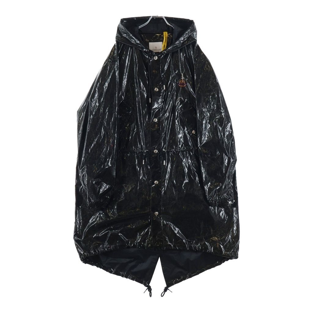 Moncler Palm Angels Sid Logo Plate Back Print Hooded Nylon Long Coat — view 2